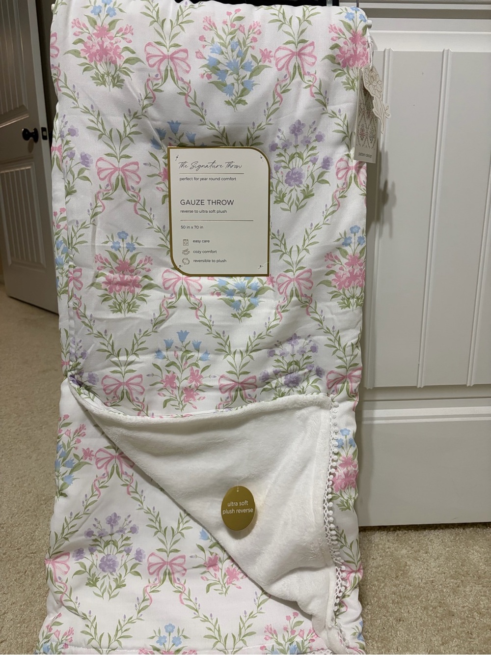 The Signature Home Floral Gauze Throw - Pastel Pink, Blue & Green
